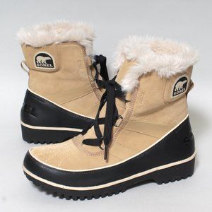 Womens Sorel Tivoli II Size 8 Tan Suede Leather Faux Fur Lined Waterproof Boots